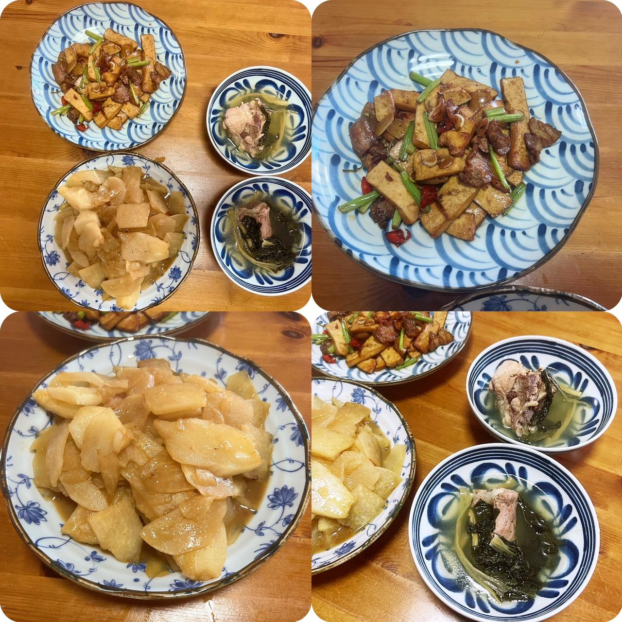 两个人，两菜一汤，绝不将就！
🍂秋天干燥，必须安排一锅菜干猪骨汤，扇骨少油高钙