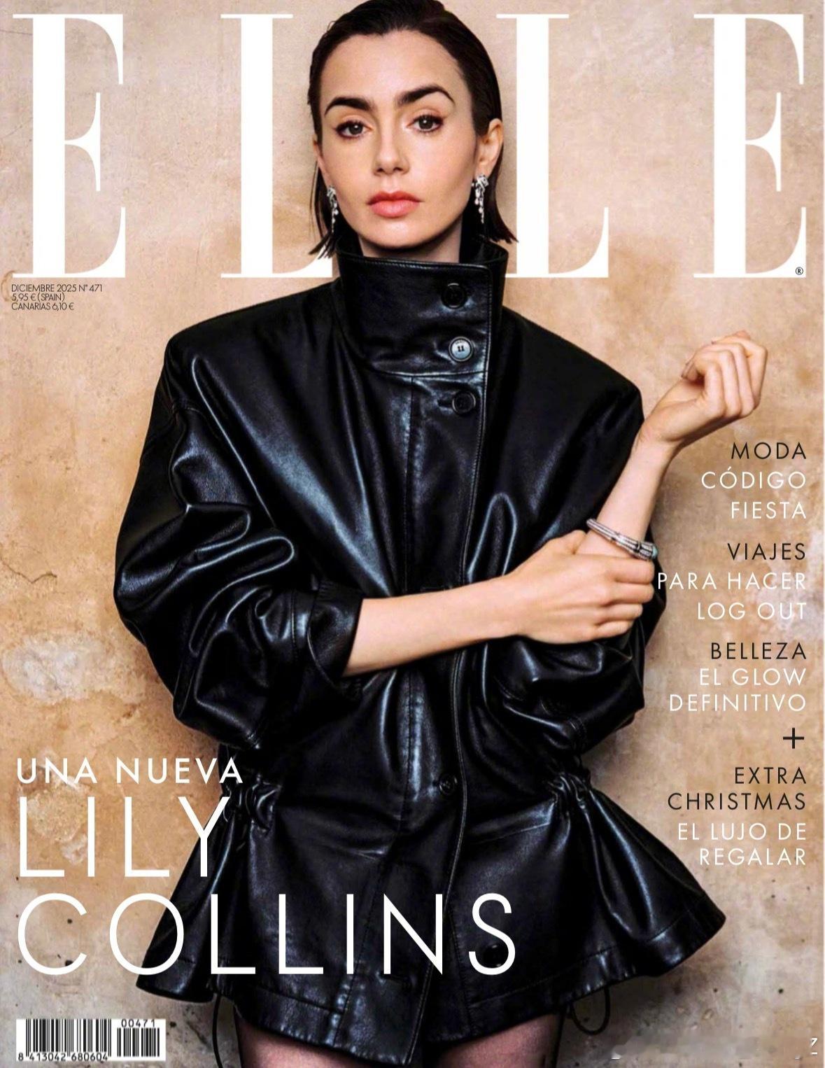 西班牙版 ELLE 十二月刊，Lily Collins 佩戴 Cartier 珠