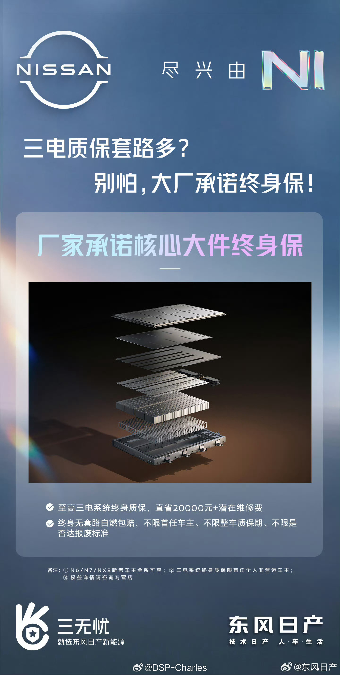 东风日产这波挺实在的。三电终身质保不限年限里程，自燃直接赔新车，小修不走保险、出