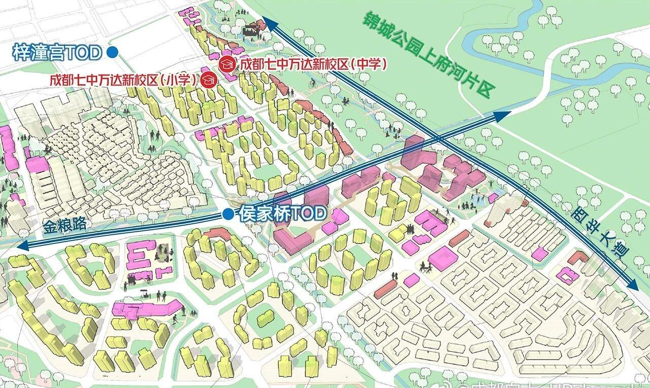 侯家片区七中万达学校新校区将全面覆盖小学、初中及高中，打造“七中万达K12教育生