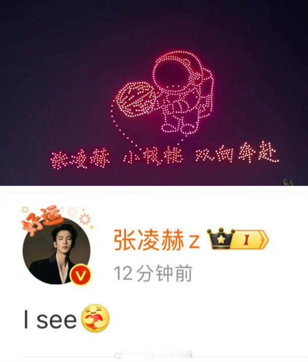 小核桃给张凌赫27岁生日准备了1000架无人机的灯光秀，凌帝看到还贴心回复，真得