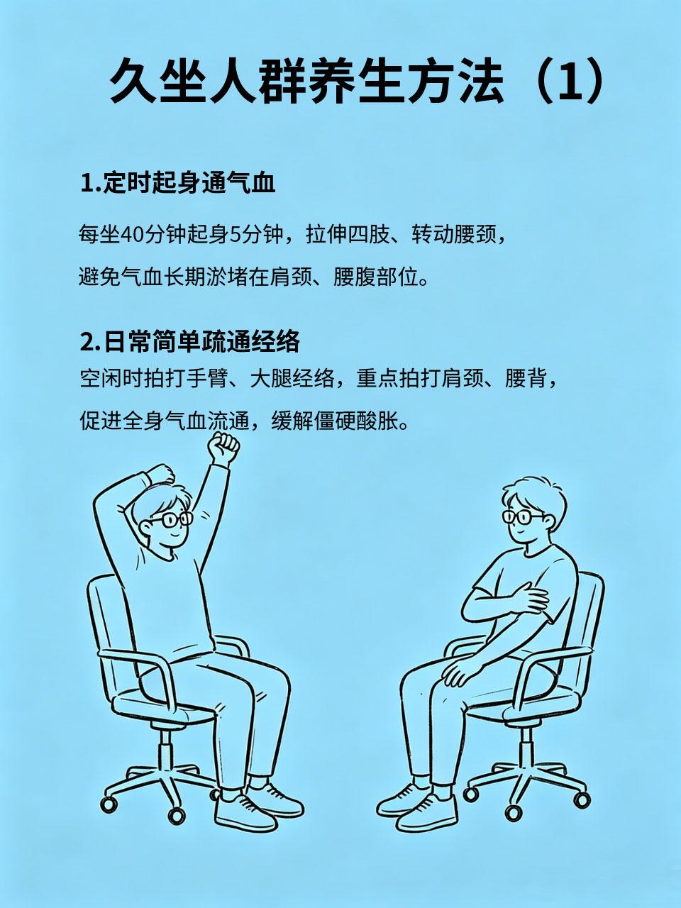 长期久坐盲目养生没用，先打通经络再谈调养
现在很多上班族常年久坐，一边熬夜久坐，