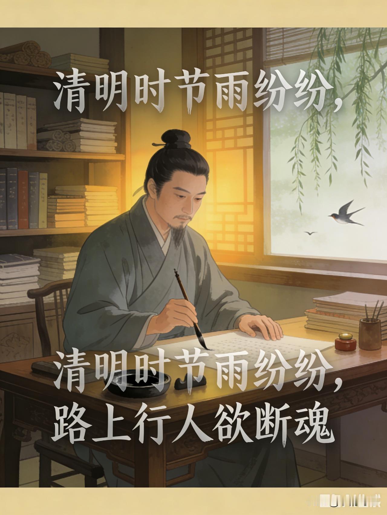 《山行》，“停车坐爱枫林晚，霜叶红于二月花”一句，以反季红叶与春花对比，赋予秋景
