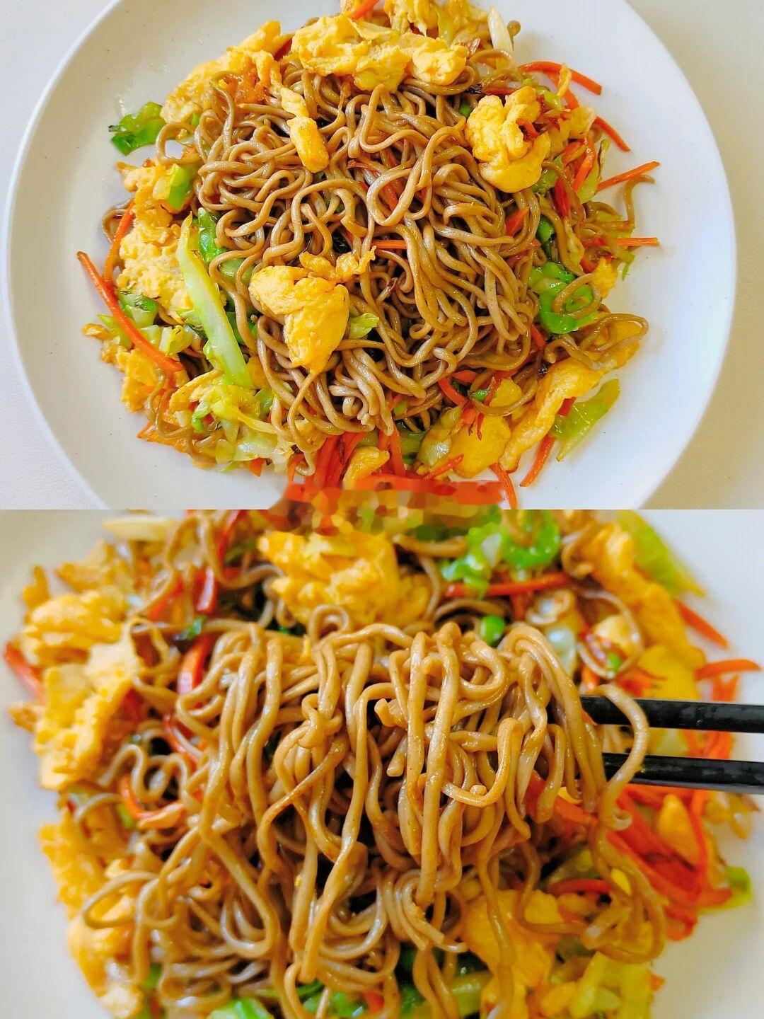 给妈妈做减脂餐D120|包菜炒荞麦面🍜
