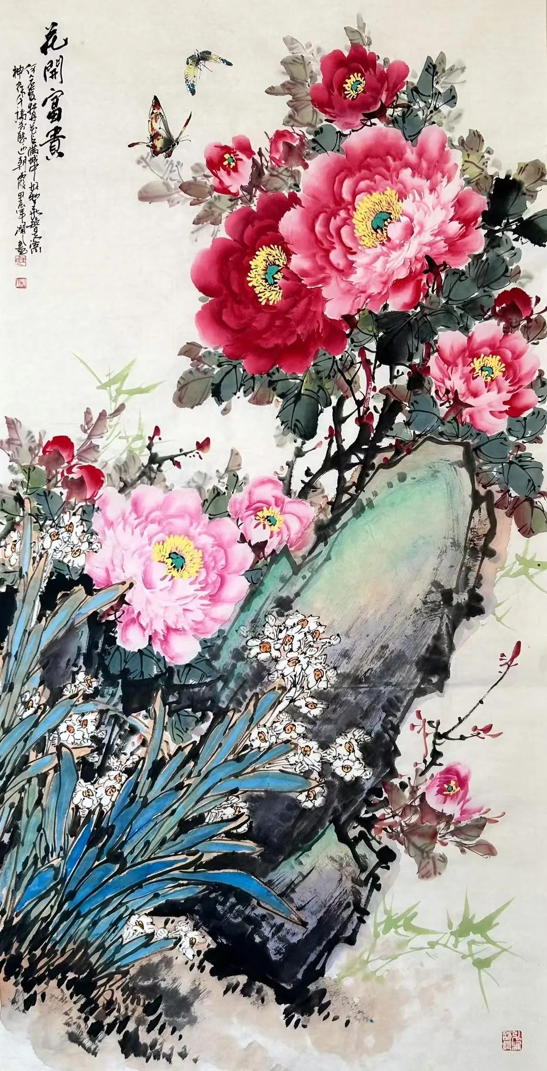 王润之 花开富贵，138cmx69cm
带视频合影，支持定制