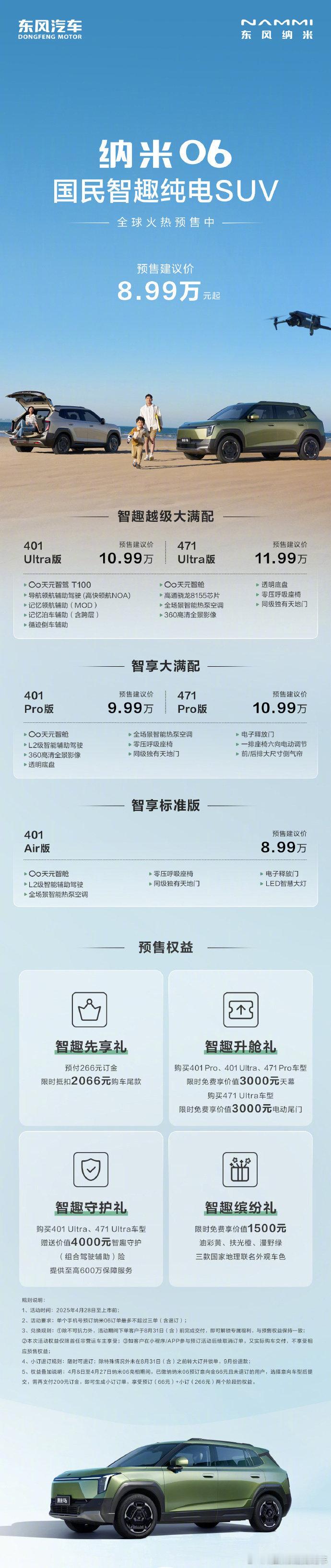 科技不坑打工人东风纳米国民智趣SUV纳米06开启预售，预售价格8.99万起，有智