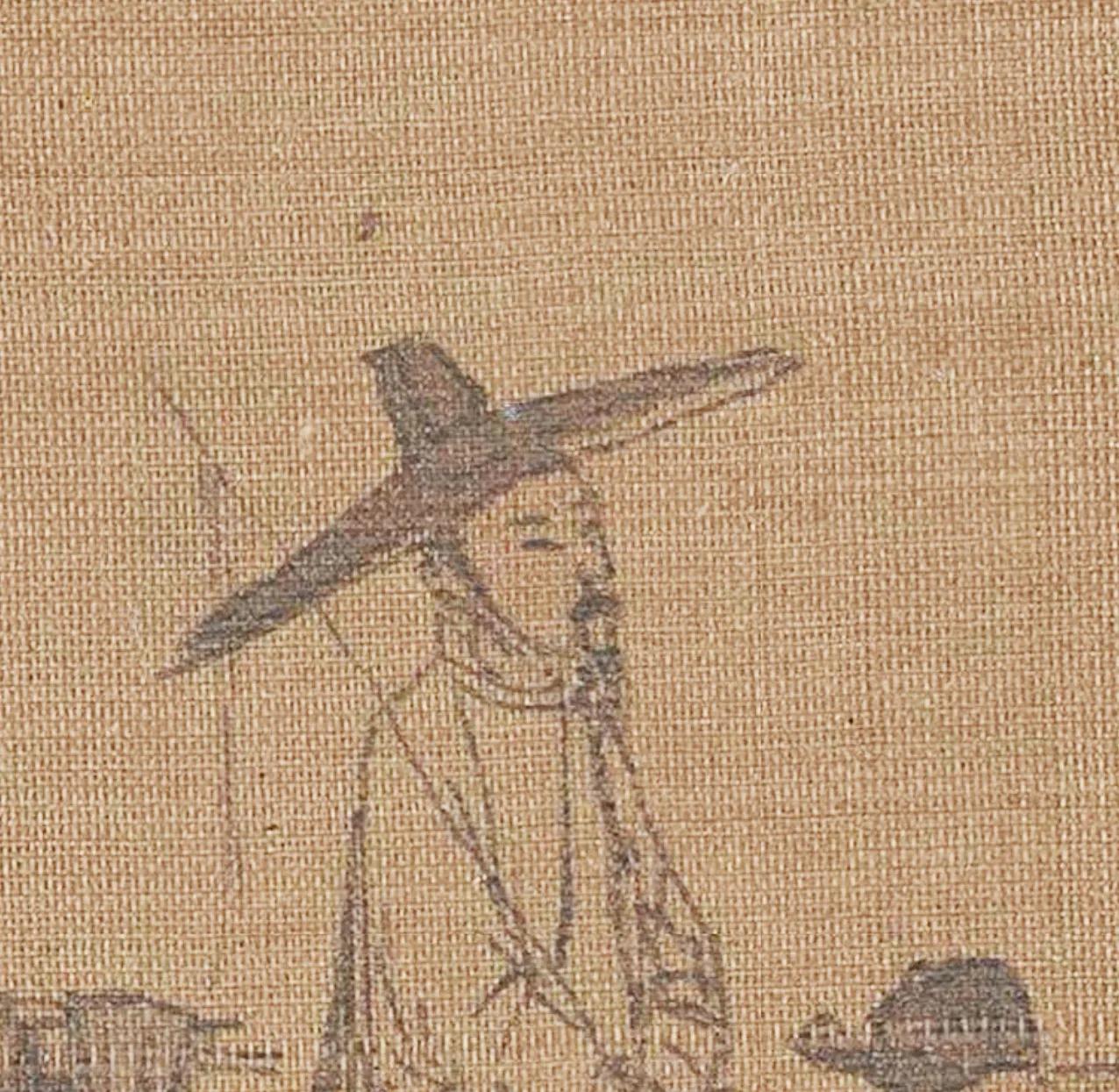 《清明上河图》里这位士人佩戴的长斜檐尖顶笠帽，宋代统称席帽，细分可称裁帽，也是宋