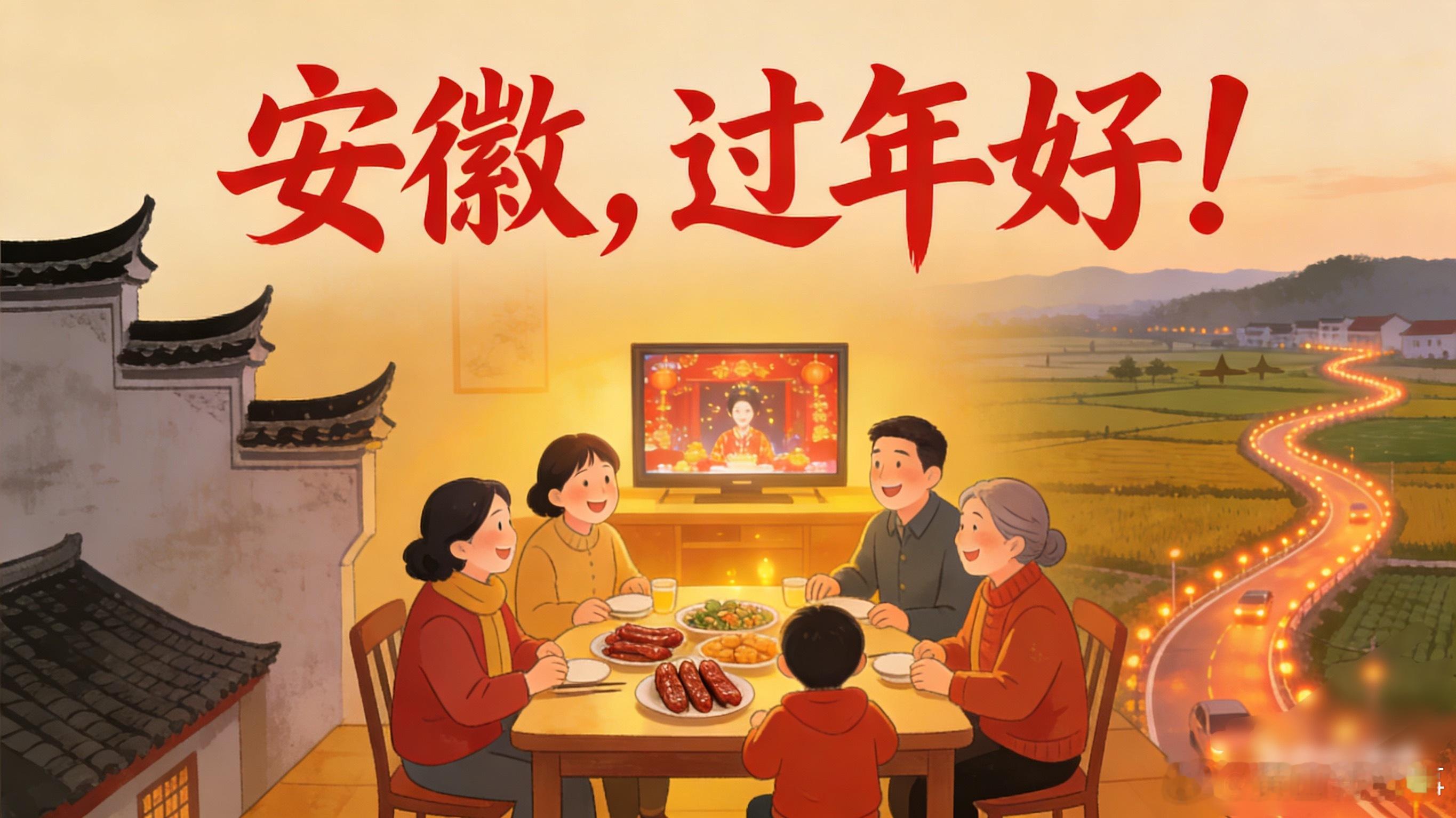 安徽人的年三十暖到家了从皖南的马头墙到皖北的大平原，年三十的灯火照亮了每一条回家