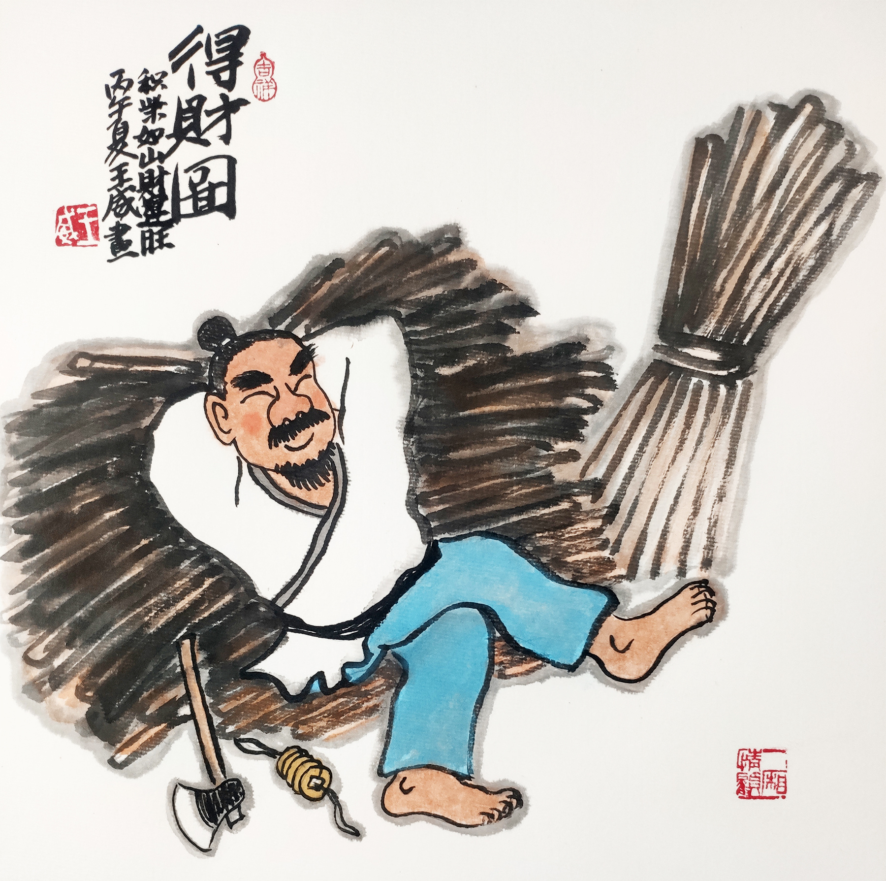 小画，得财图，中国传统文化中因“柴”与“财”谐音相同，形成了许多寓意吉祥，表达美