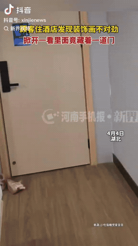 湖北，一女子住酒店，她发现房间中间有一幅画，她掀开画一看，没想到画的后面竟然有一