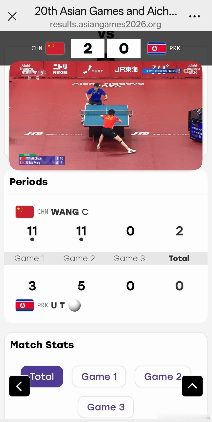王楚钦vs宇泰龙 一边看官网的实时比分，一边在已知得分的情况下看转播画面，一点都