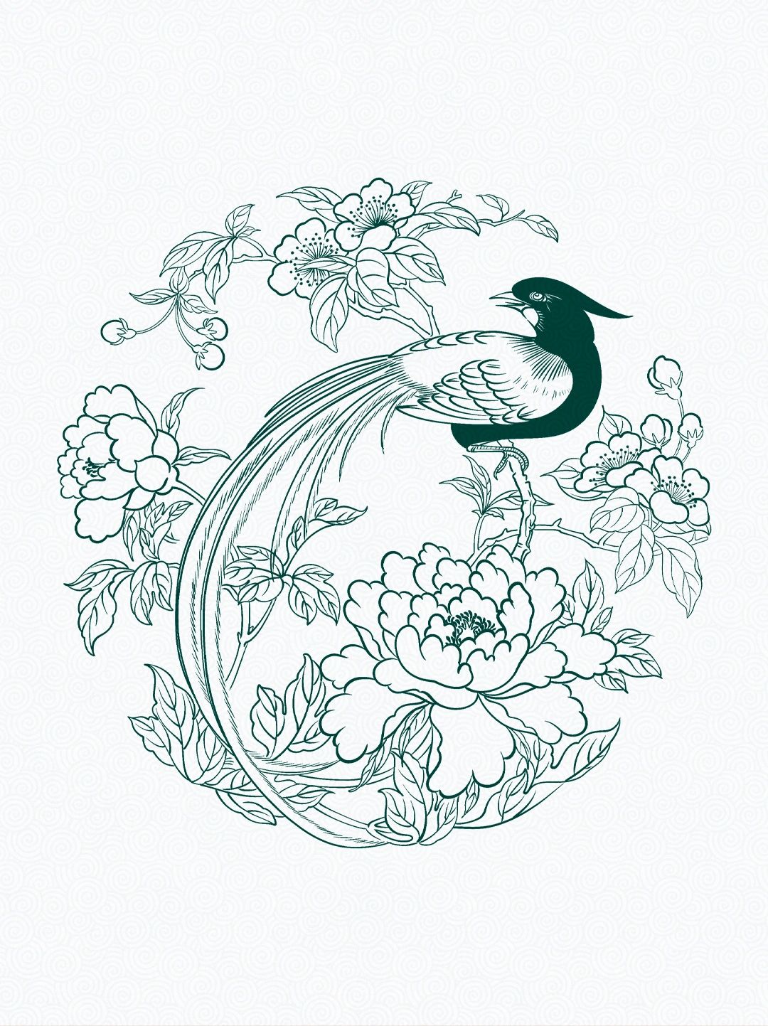 传统图案纹样【绶带牡丹】