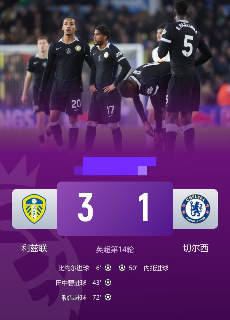 英超-切尔西1-3利兹联 托辛送礼，帕尔默复出，内托扳回一球！
12月4日，英超