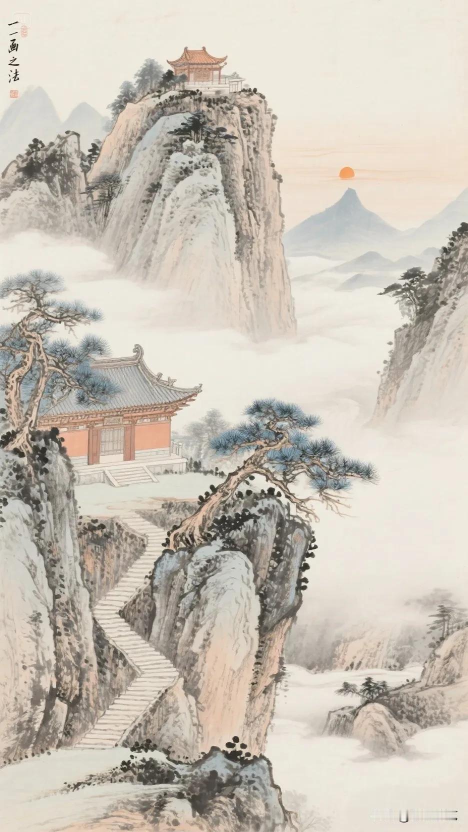 【中国画】云海藏仙境，楼阁隐山巅。春日生活打卡季 览云海 春山云岫图 云雾古寺 
