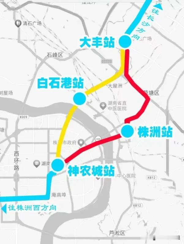 【#株洲站⇌株洲西规划预留“地铁线”#】长株快线（S4号线）初步走向曝光，线路未