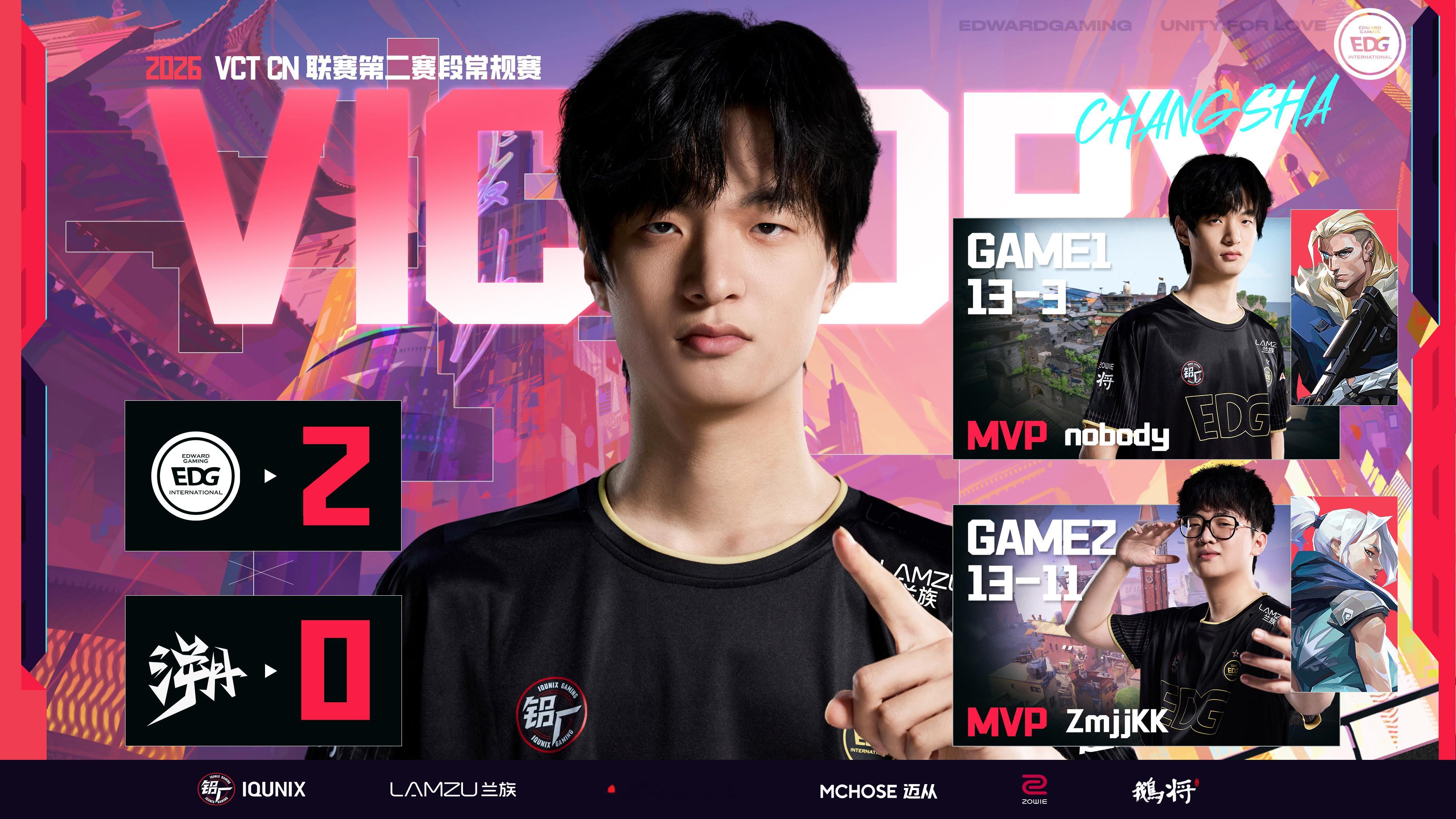 赛事战报丨2026VCTCN第二赛段常规赛EDG 2:0 TE BO3本局比分：