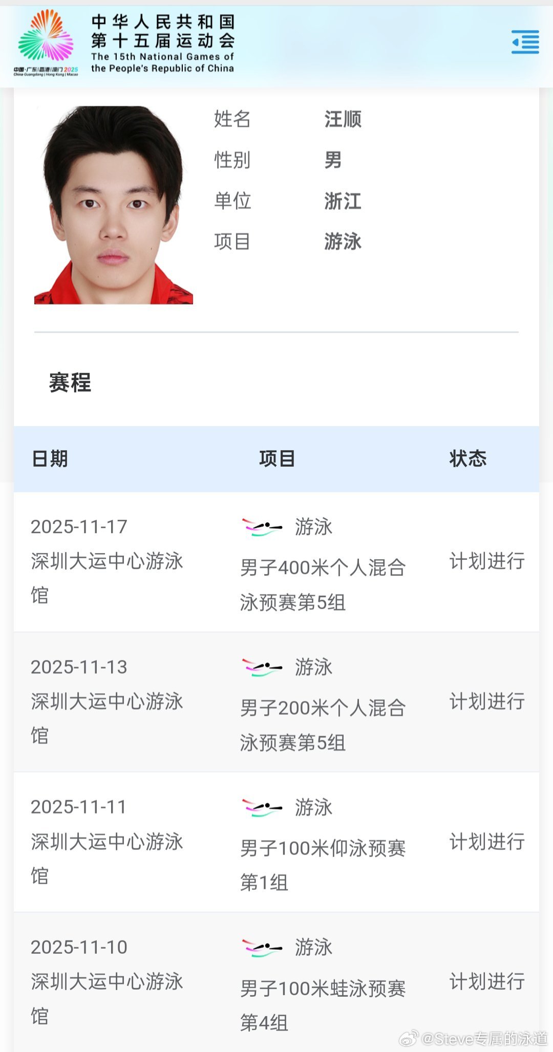 汪顺的第五届全运会 🏊🏻‍♂️第十五届全运会 游泳比赛开赛十五运官网汪顺个人