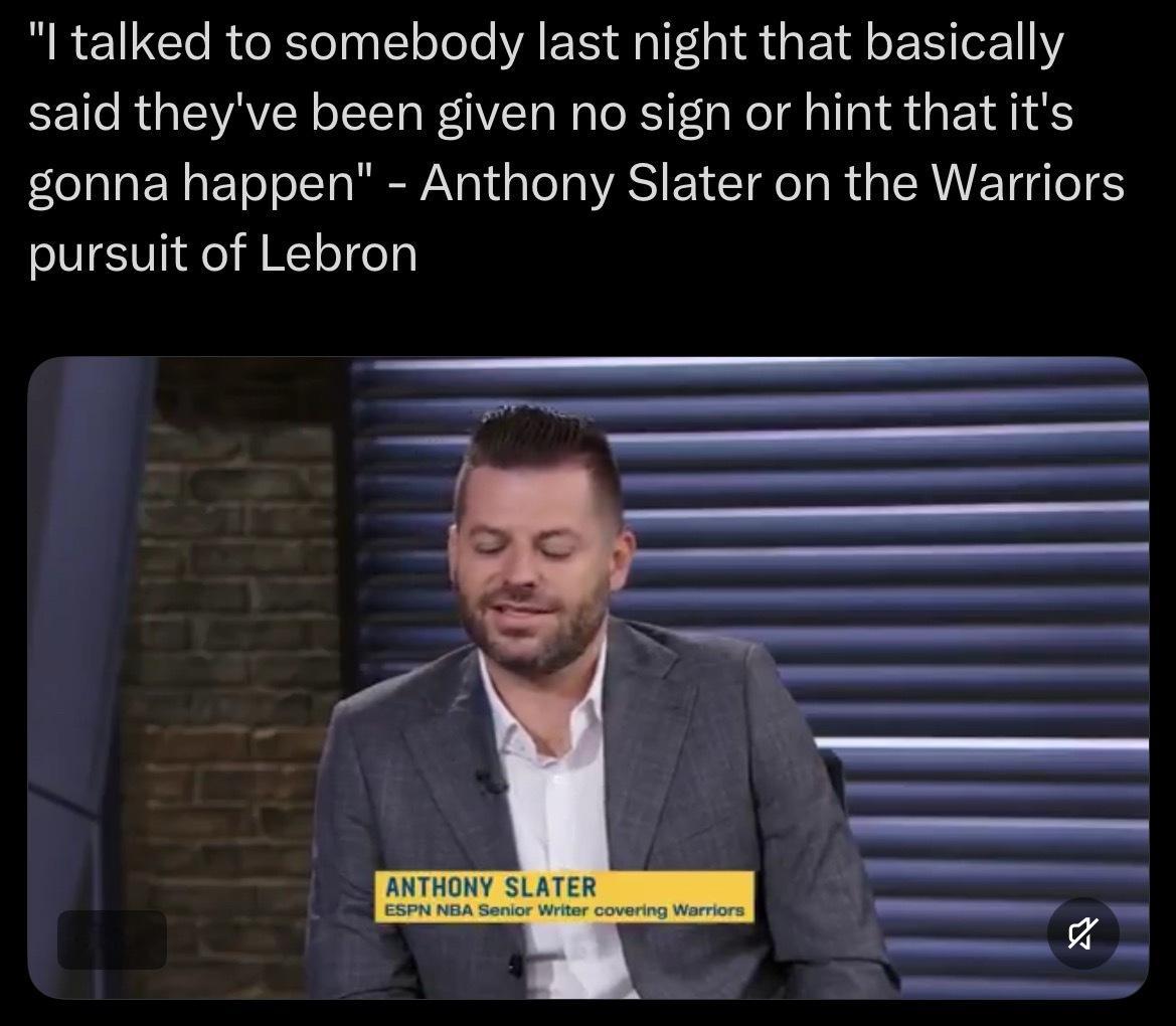 Slater：“勇士对得到詹姆斯的前景持悲观态度，从一开始他们就没觉得自己排在候