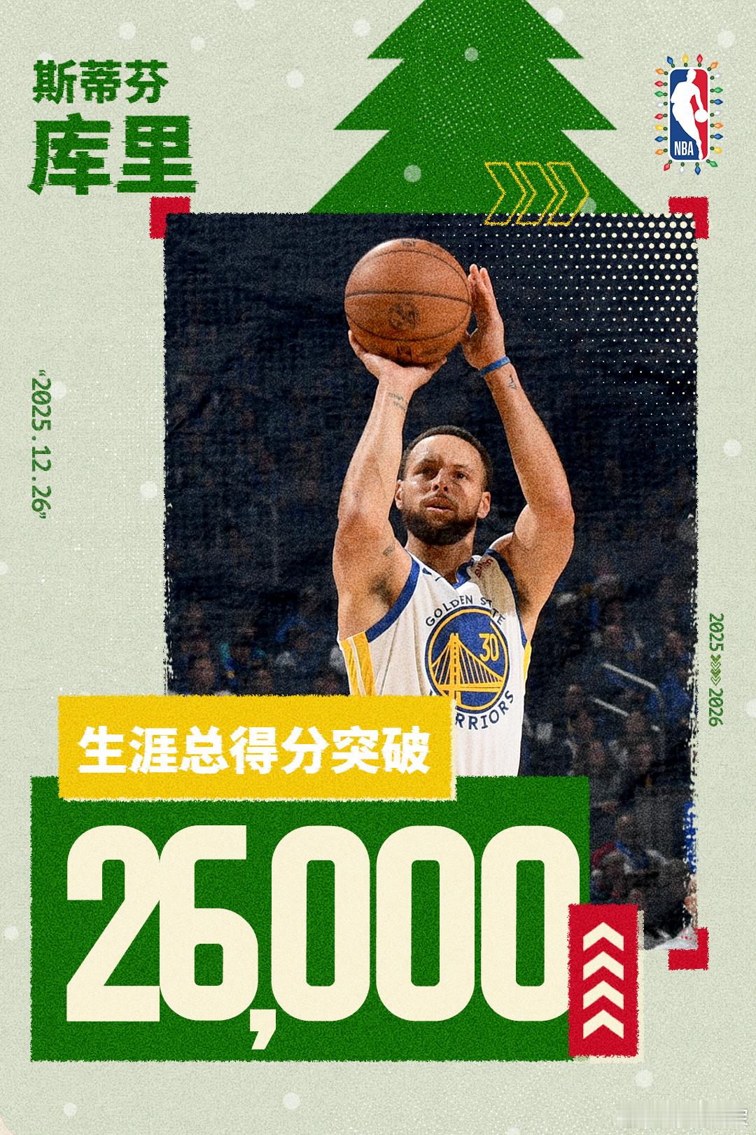 库里NBA第22位达26000分球员 恭喜库里在圣诞大战中解锁新的里程碑，成为N