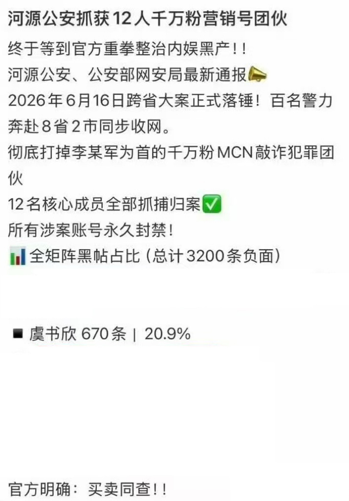 揭秘粉丝群黑明星产业链MCN全矩阵黑帖 针对艺人虞书欣的占比高达惊人的20.9%