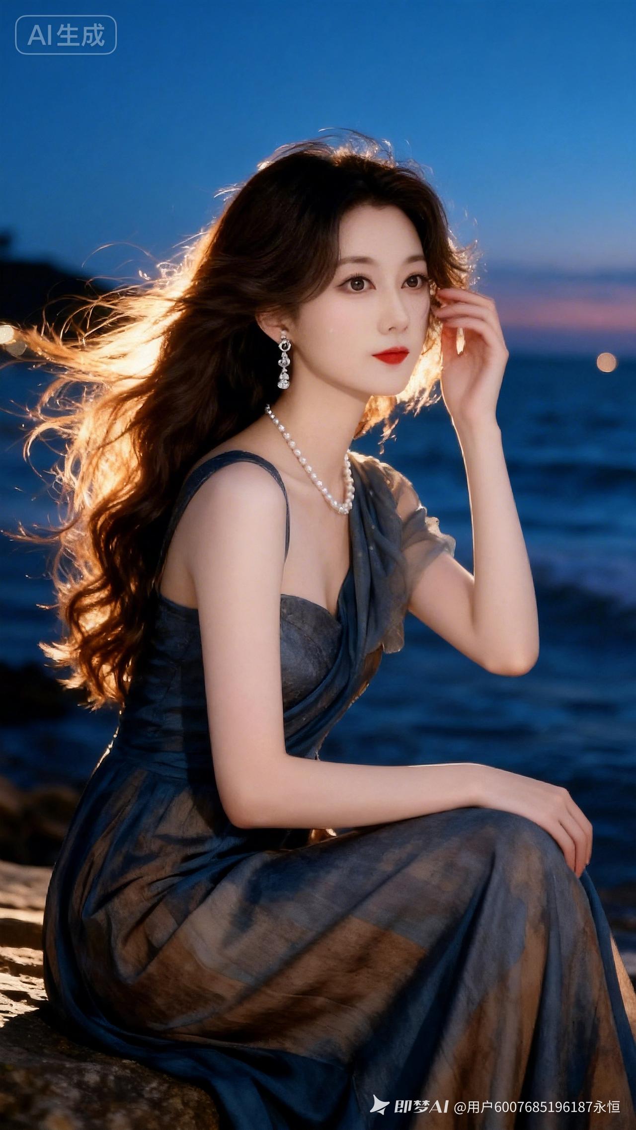 文艺网红女肤白貌美，甜酷清透妆配凌乱长发，毛绒宽松上衣搭垂坠下装，落花落叶衬空灵