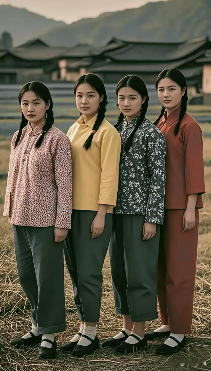 这几个姐妹出自哪个年代美女 
 
老照片里四位姑娘，麻花长辫、朴素斜襟布衣，静静