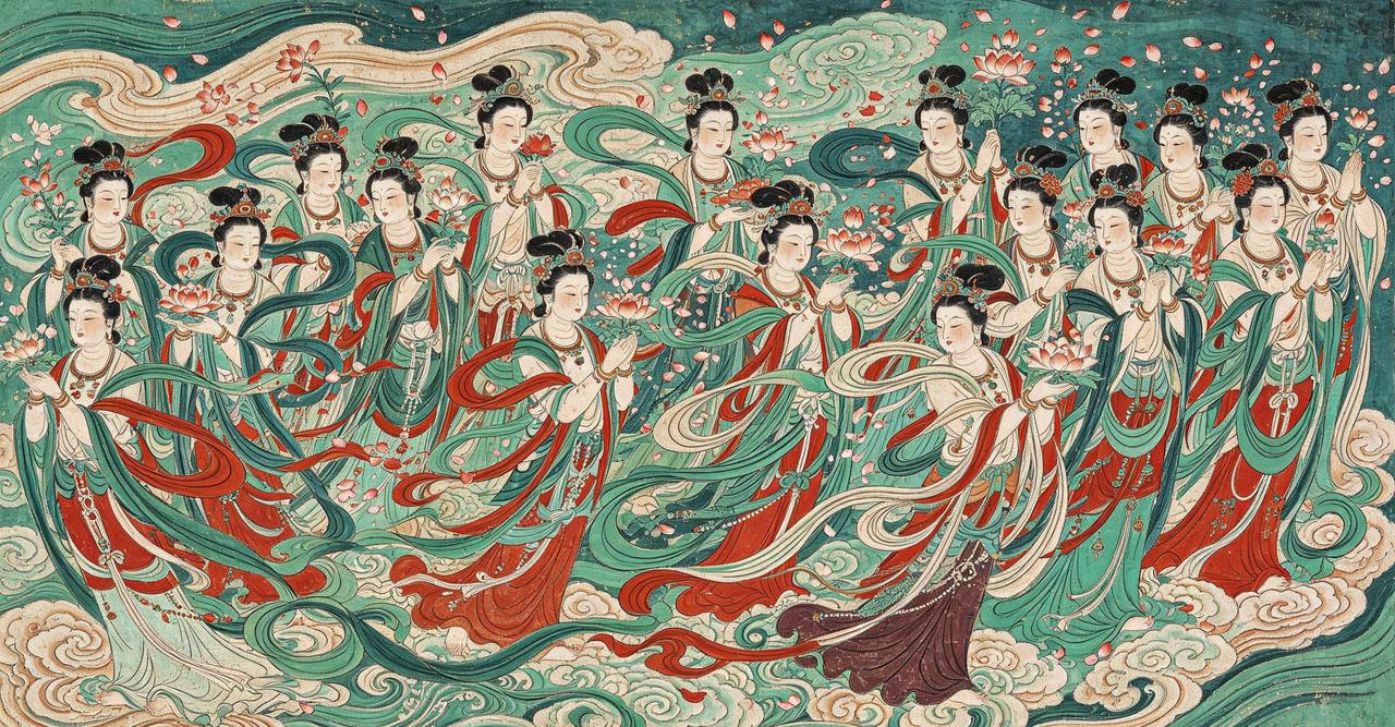 葛天民是清代名家罗两峰的再传弟子，耗时一年绘制《诸天花雨图》，画中八百余位散花天