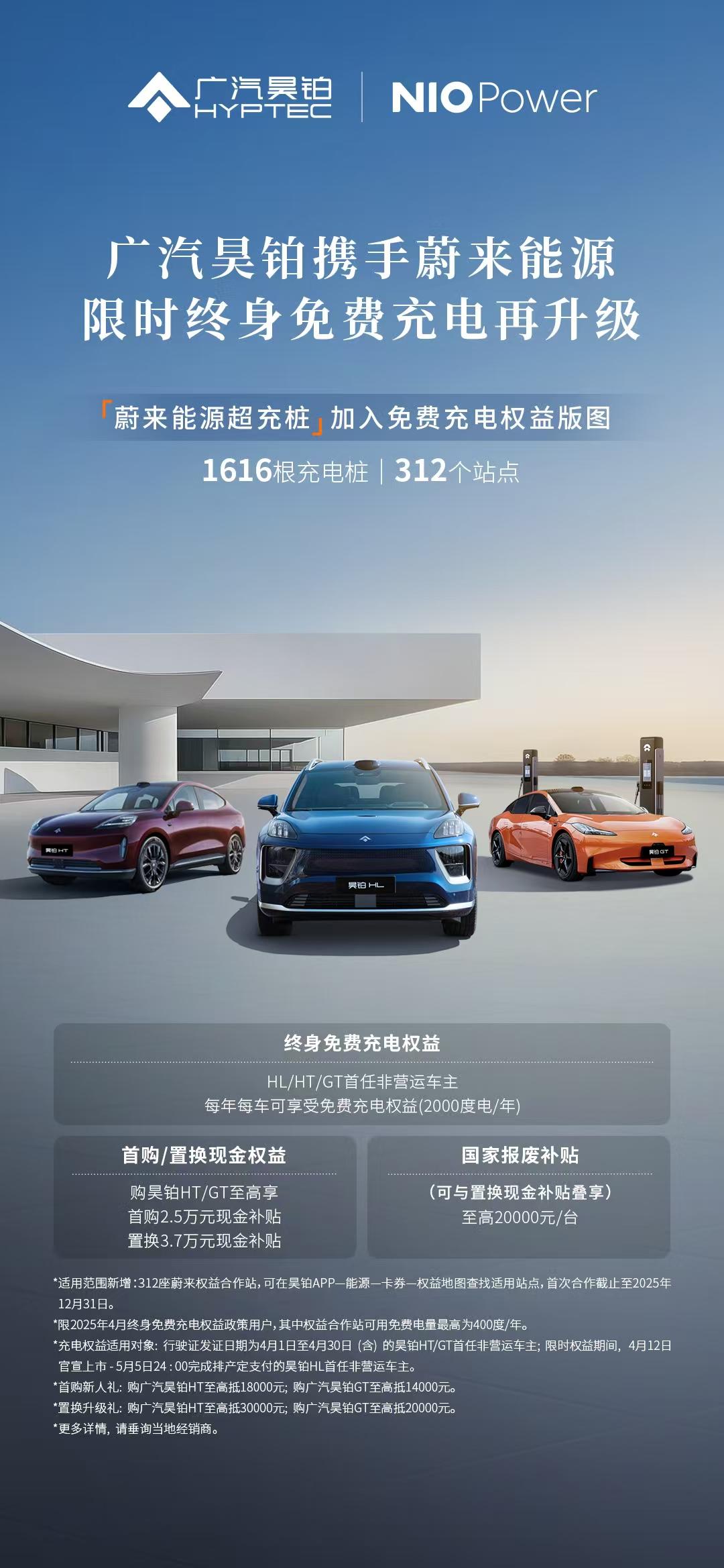 近日，广汽昊铂宣布与蔚来品牌合作，与312座蔚来充电站达成充电桩共享，进一步拓宽