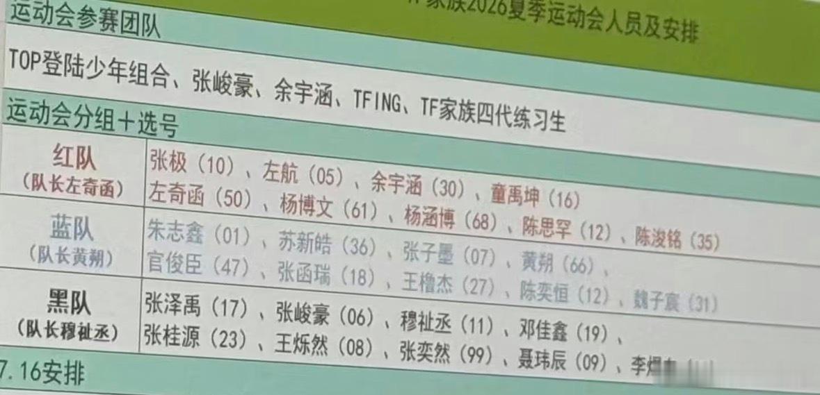 网传TF家族运动会分组🍉