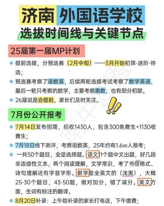 济南外国语学校小升初选拔时间线与关键节点
今天给大家分享济南外国语学校的选拔时间