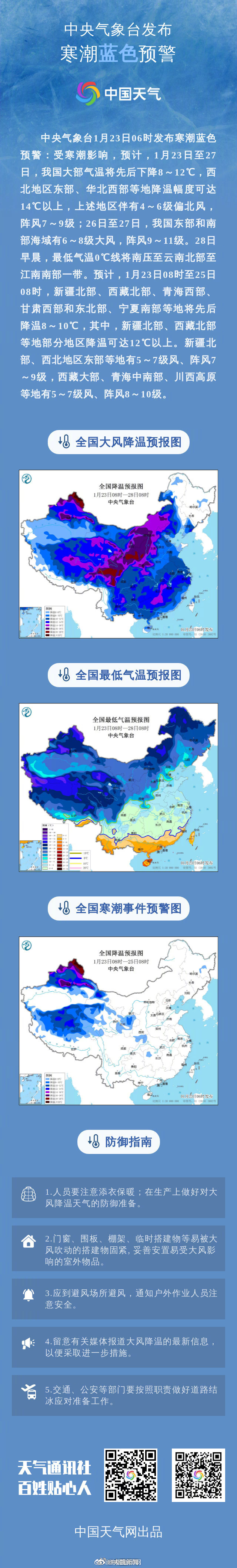 【#中央气象台发布今年首个寒潮预警#】#全国大部地区将出现8到12度降温# 中央