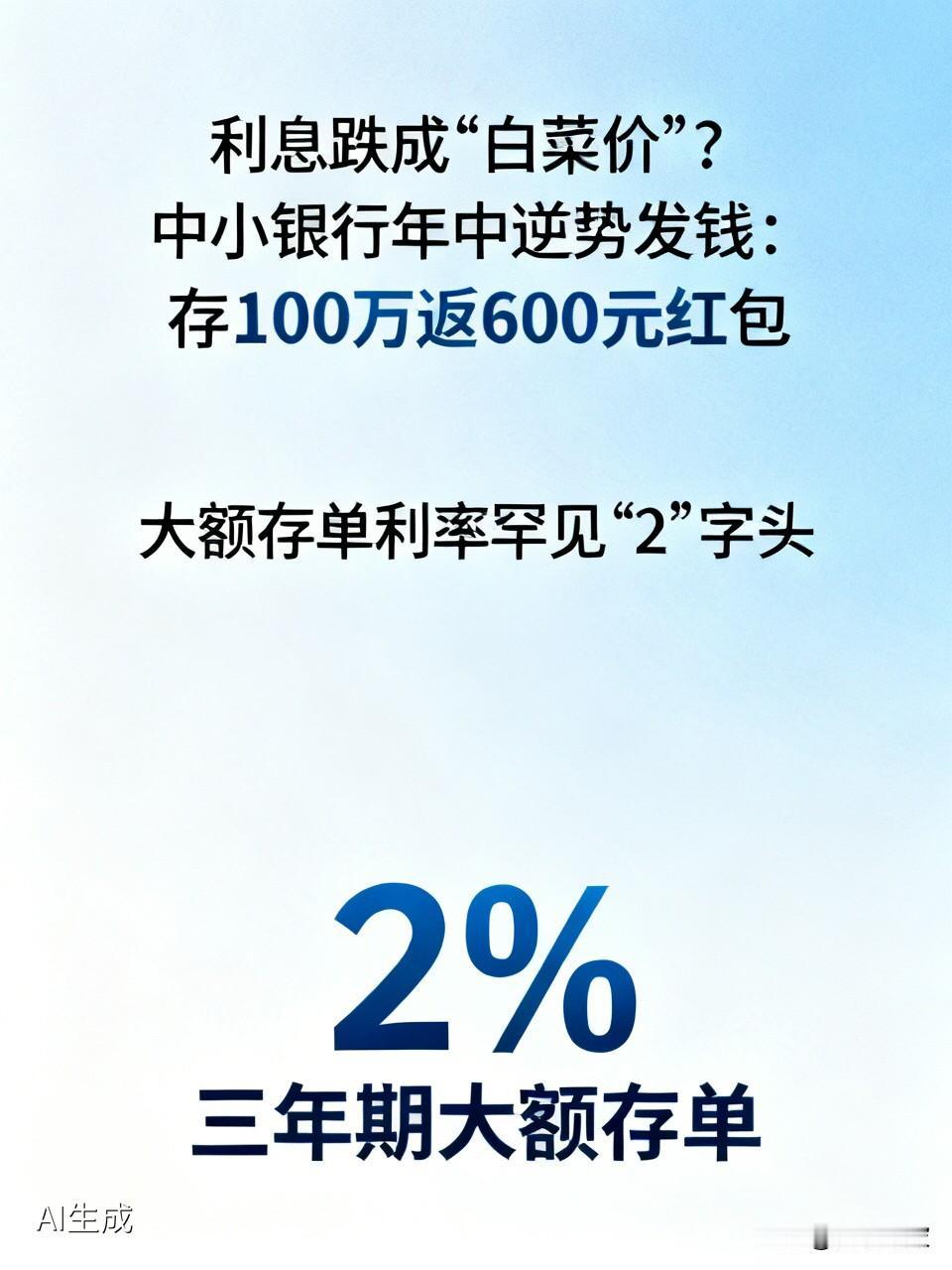 利息跌成“白菜价”？中小银行年中逆势发钱：存100万返600元红包

  大额存