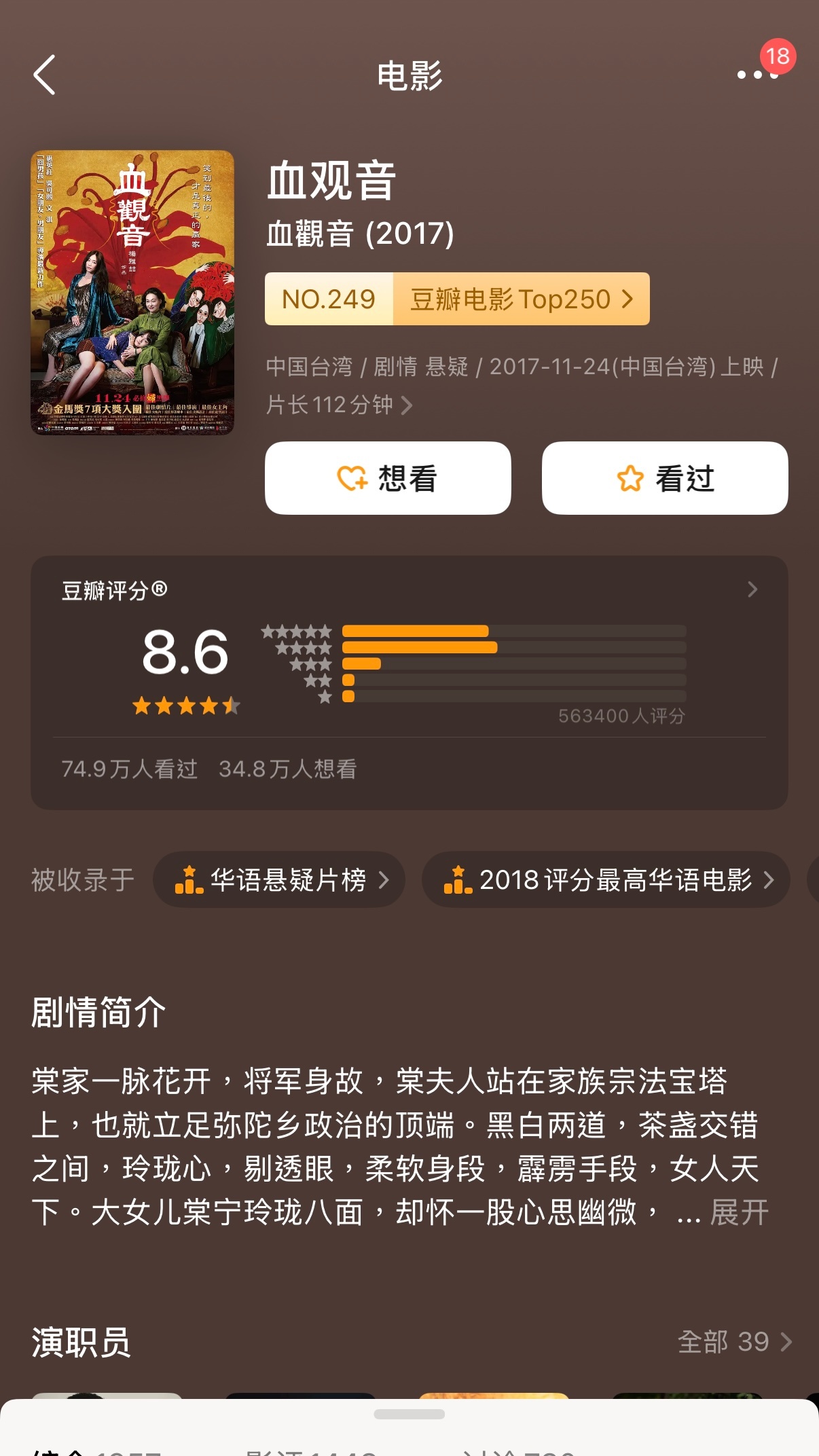 文淇的三部8分+电影🎬文淇就是这么争气我，许可（2026）评分8.3血观音（2