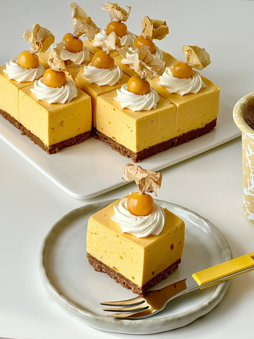 秋日的味道🎃南瓜芝士蛋糕｜免烤箱甜品