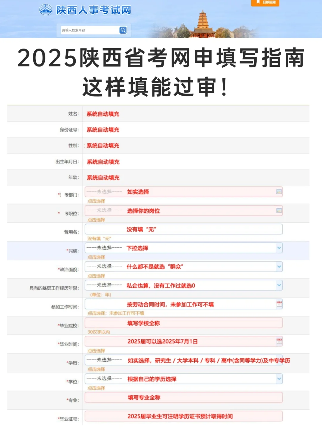 2025陕西省考信息填写指南，这样能过审！