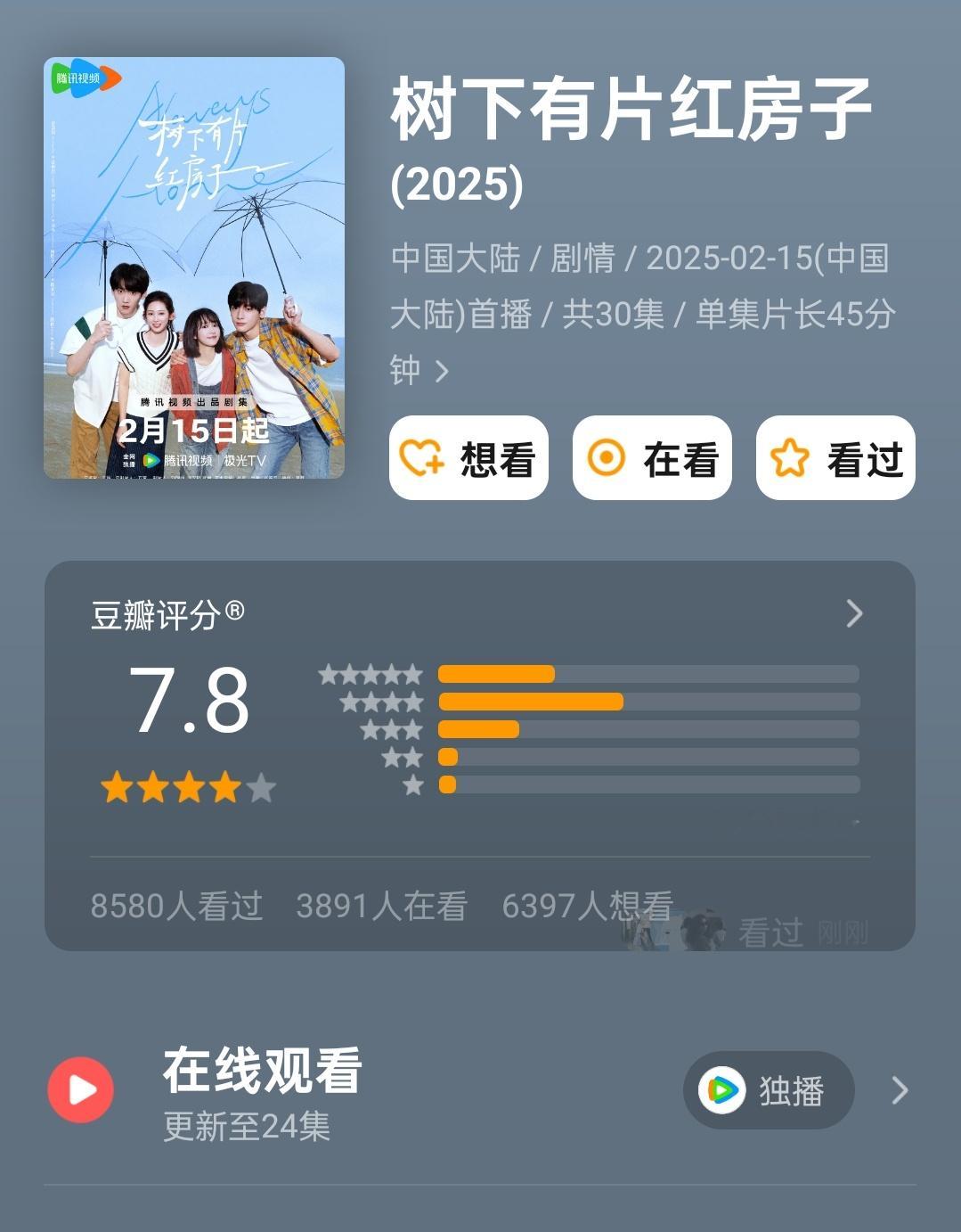 树下有片红房子豆瓣开分7.8  翟潇闻 周柯宇 杨肸子《树下有片红房子》豆瓣开分