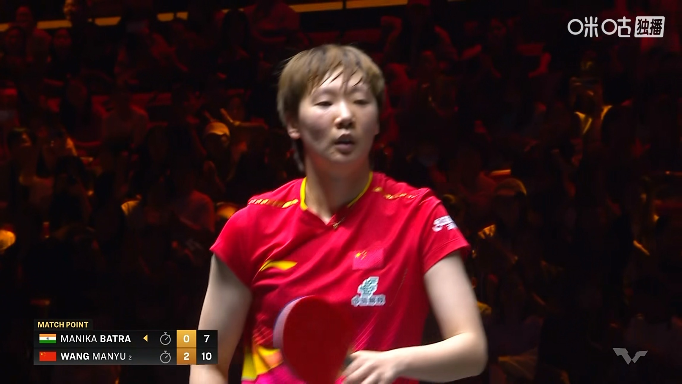 王曼昱3比0巴特拉(11-6，11-5，11-7)晋级女单16强WTT中国大满贯