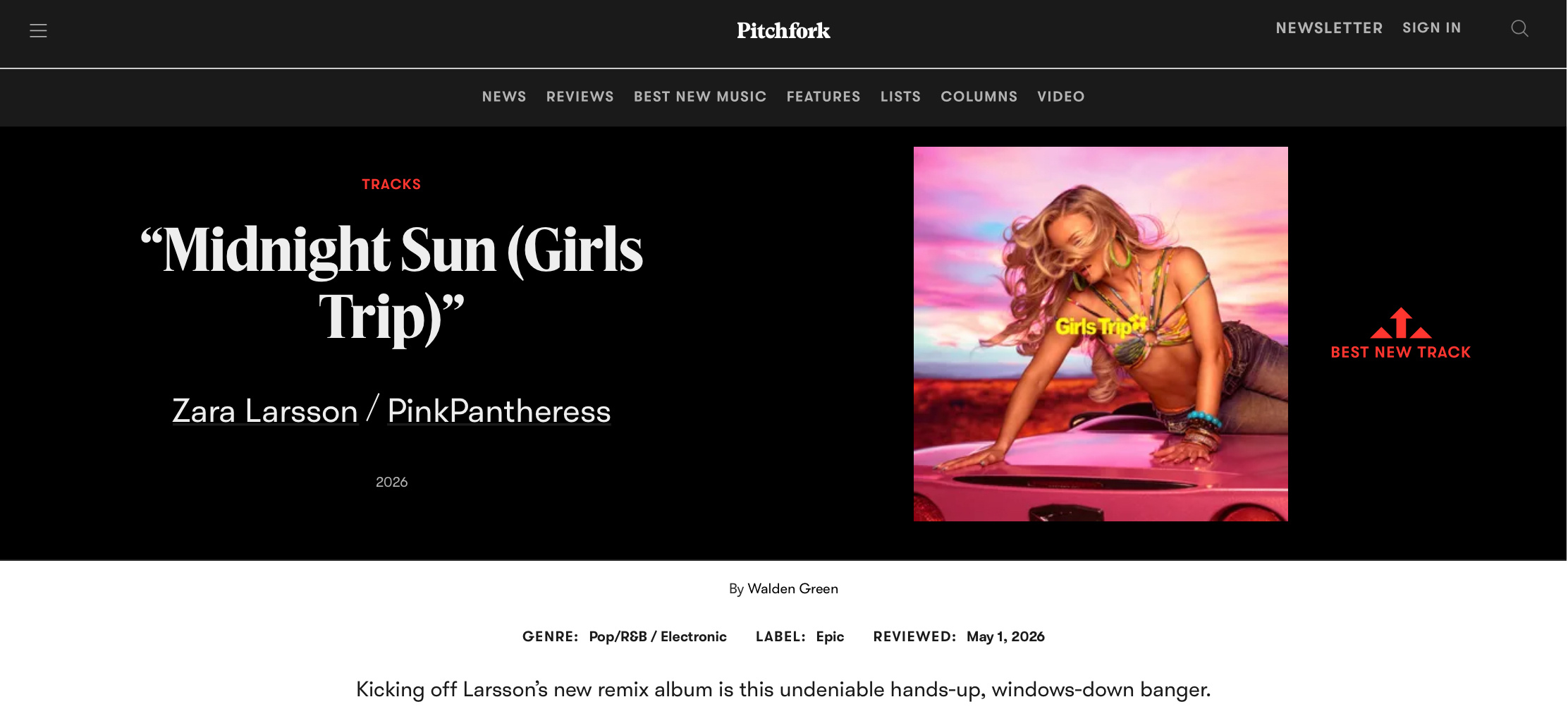 【乐评速递】Zara Larsson 联手 PinkPantheress 女力合