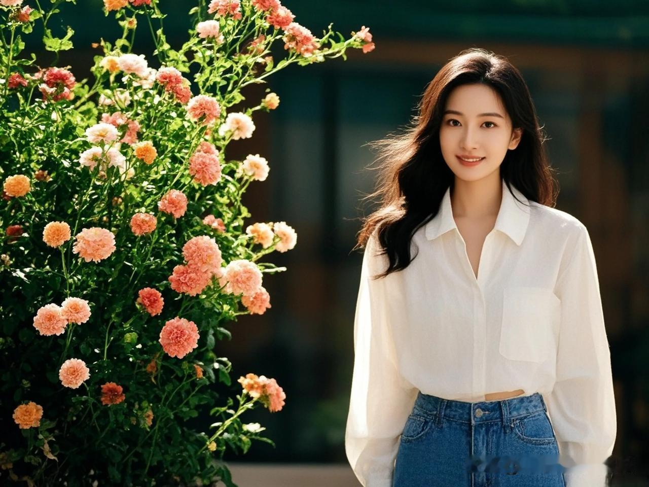 红颜一笑似花开，素衣轻舞翩翩来。#高清美女#