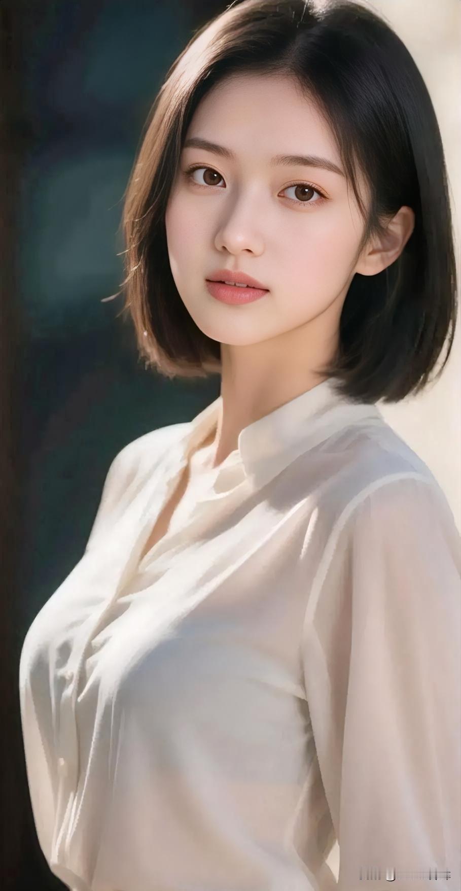 白衬衫似月光裁就，

短发拢住一襟温柔。

眸光盛着晨露的清透，

唇角漾开春樱