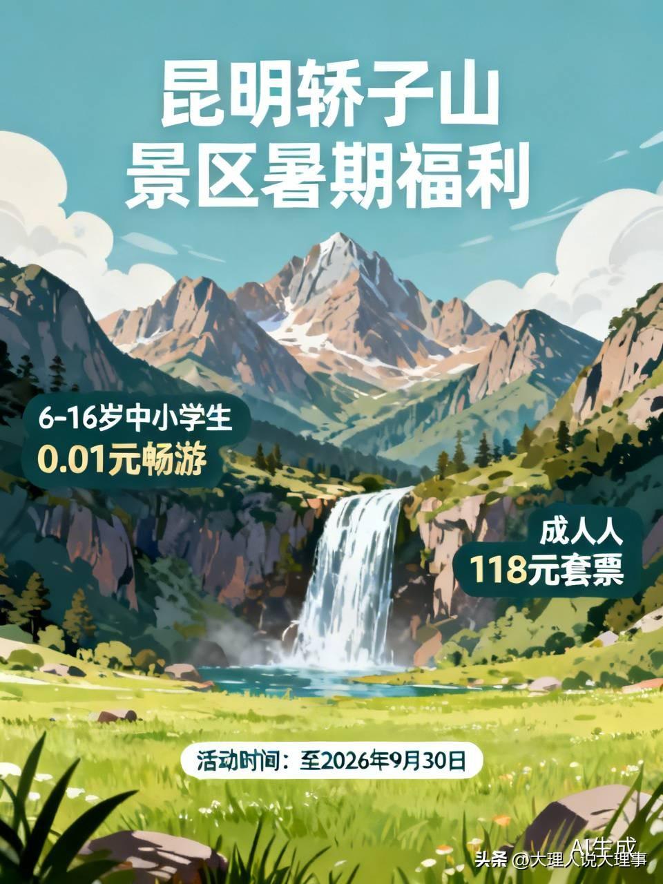 👍昆明轿子山景区这次真的太良心啦！面向6到16岁的中小学生推出暑期福利，凭有效