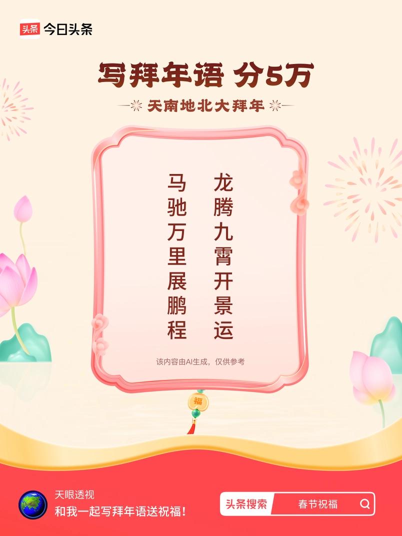 写拜年语送祝福新春拜年送祝福！我的祝福是：“马驰万里展鹏程，龙腾九霄开景运”！快