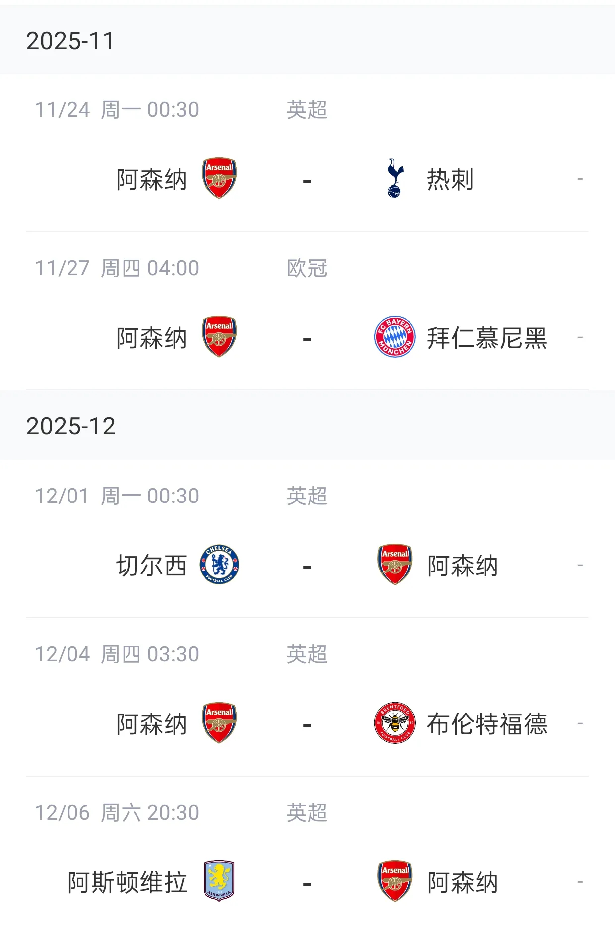 国际比赛日后阿森纳赛程。