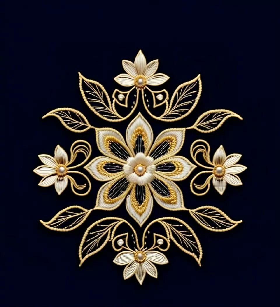 针为笔，线为墨
一寸丝线，一寸浪漫✨
当传统刺绣遇上对称繁花
每一针的缠绕、每一