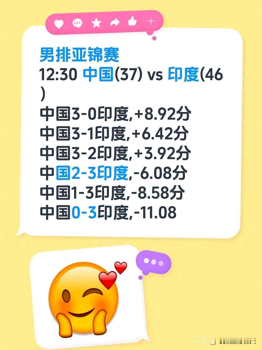 午饭还没端稳，男排亚锦赛12:30就开打，中国对印度，屏幕角落一行小字：37对4