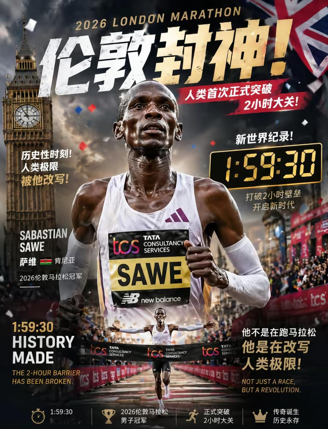 给大家科普一个硬核知识点：本次伦敦马拉松萨维官方正赛大破2小时，和当年基普乔格的