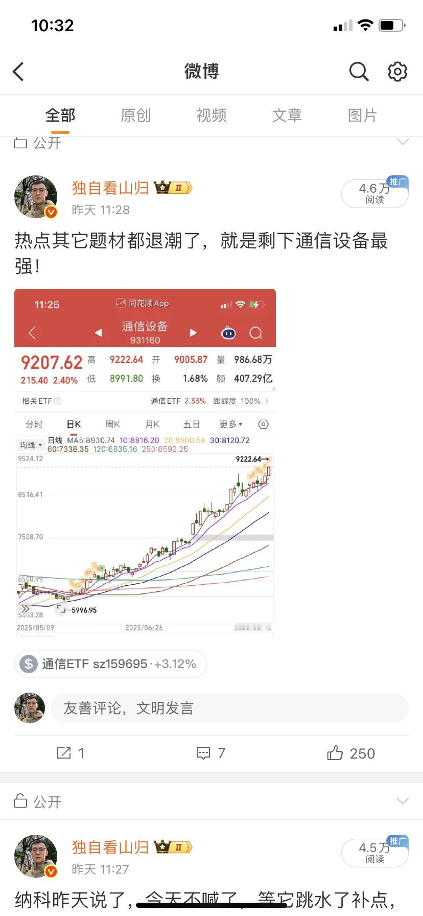 通信设备我指定很久了，这个今天有加速，连续加速估计很快也会见顶，等它走完估计也就