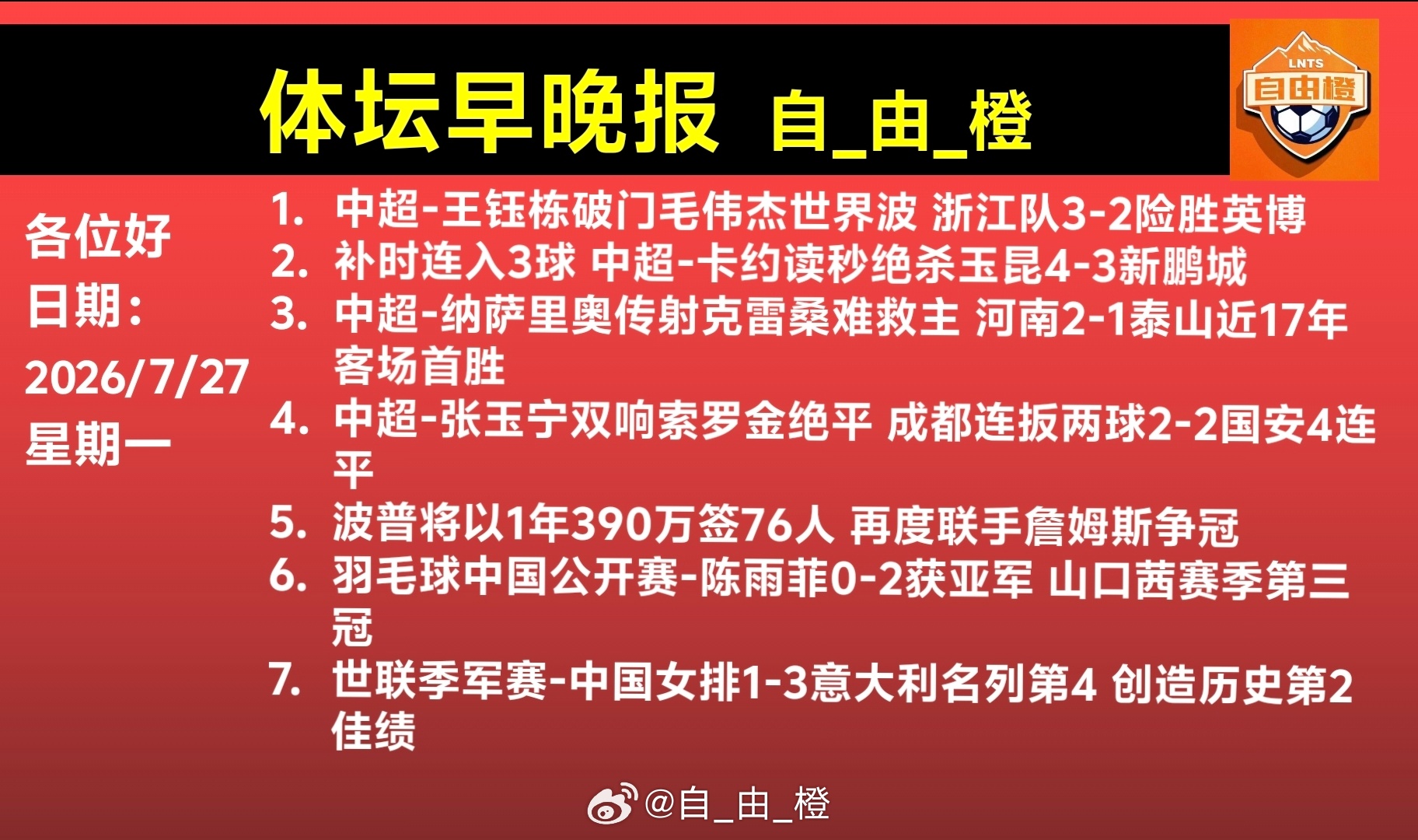 山东泰山自由橙每日橙语体坛早晚报