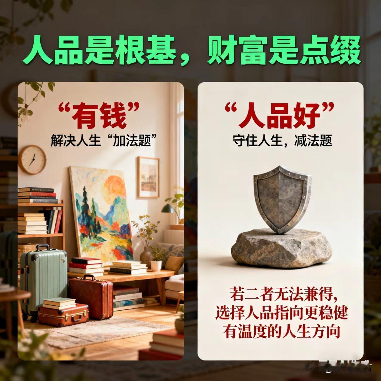 “有钱”与“人品好”：一场关于价值优先级的思考
 
当我们讨论“有钱”与“人品好