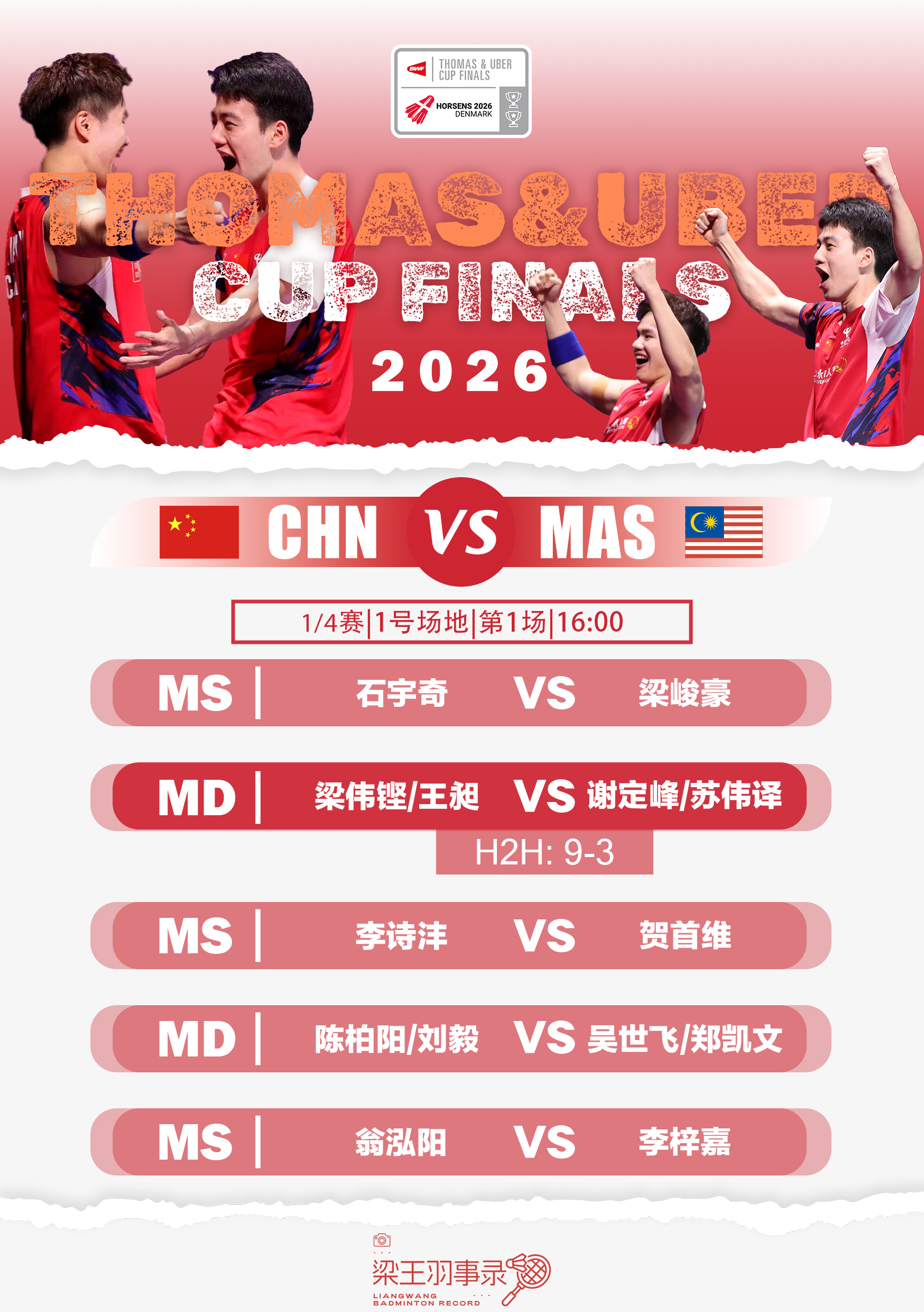 梁王驾到梁王组合 梁王加油 - 赛程预告 -2026汤姆斯杯20260501 1